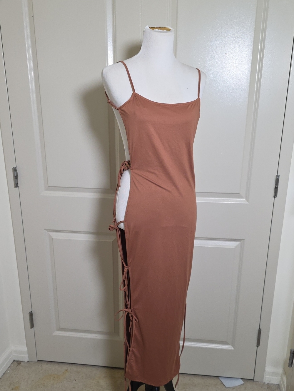 Fashion Nova Rust Brown High-Slit Side-Tie Slip Dress